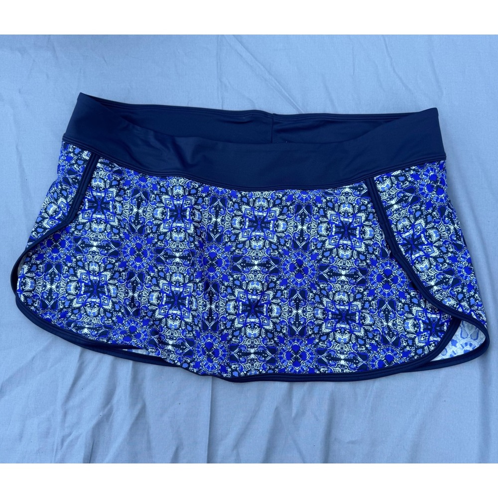 Athleta Womens Blue Kaleidoscope Mosaic Print Swim Skirt Built-in Brief Large